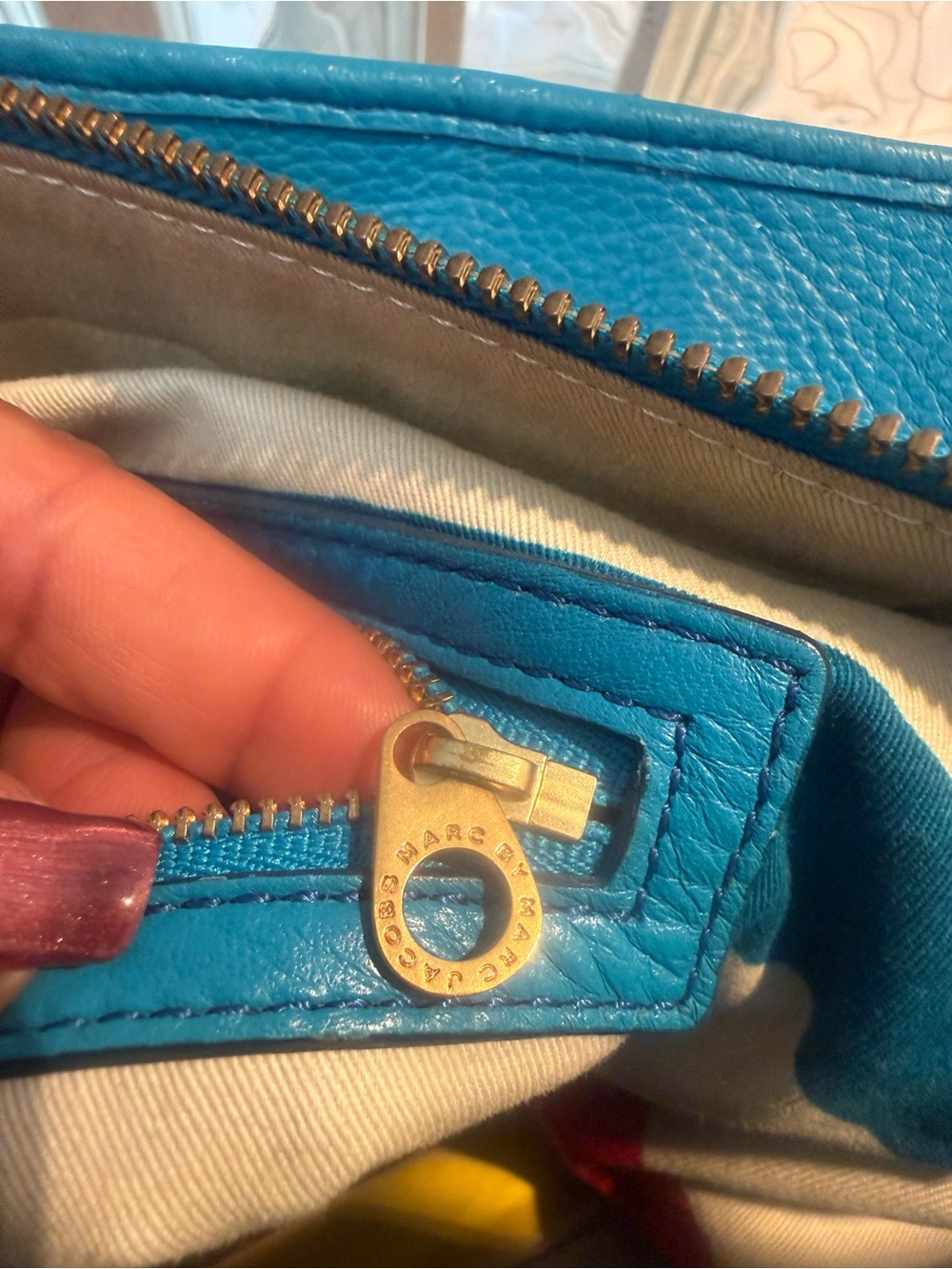 Marc by Marc Jacobs Hayley Straw/Leather Teal Blue Tote with Front Flap Pocket - Picture 15 of 17